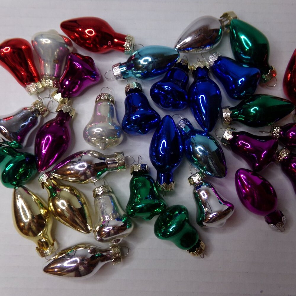 Glass Christmas Tree Ornaments Bells Bulbs Red Green Blue Silver 31Piece